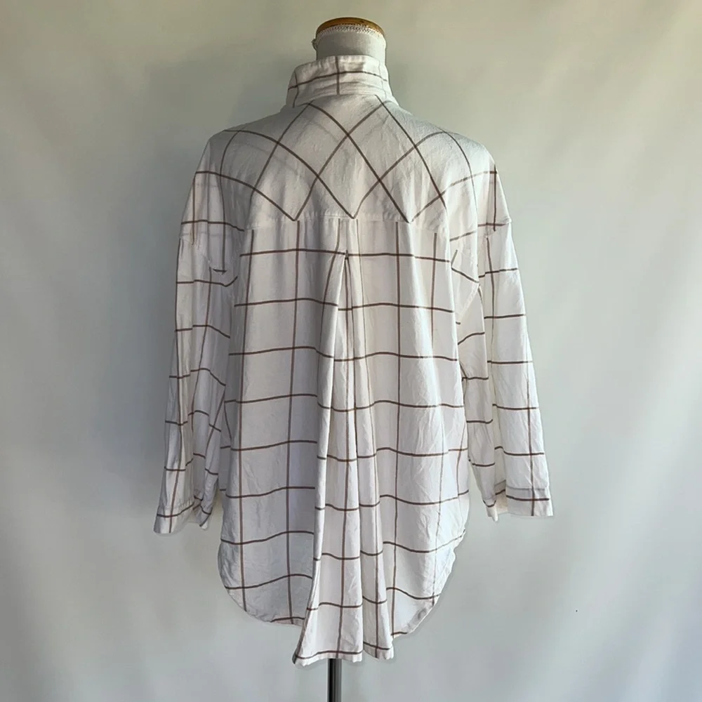Lunya Brushed Flannel Windowpane Pajama Top - sz M
